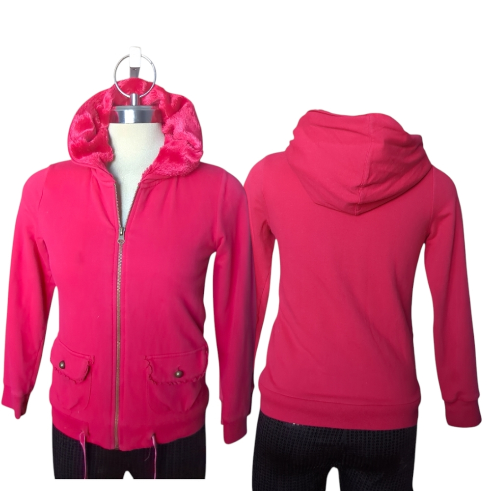CHEROKEE Kids Red Burgundy Faux Fur  Lining Hoodie Jacket Size 12/14